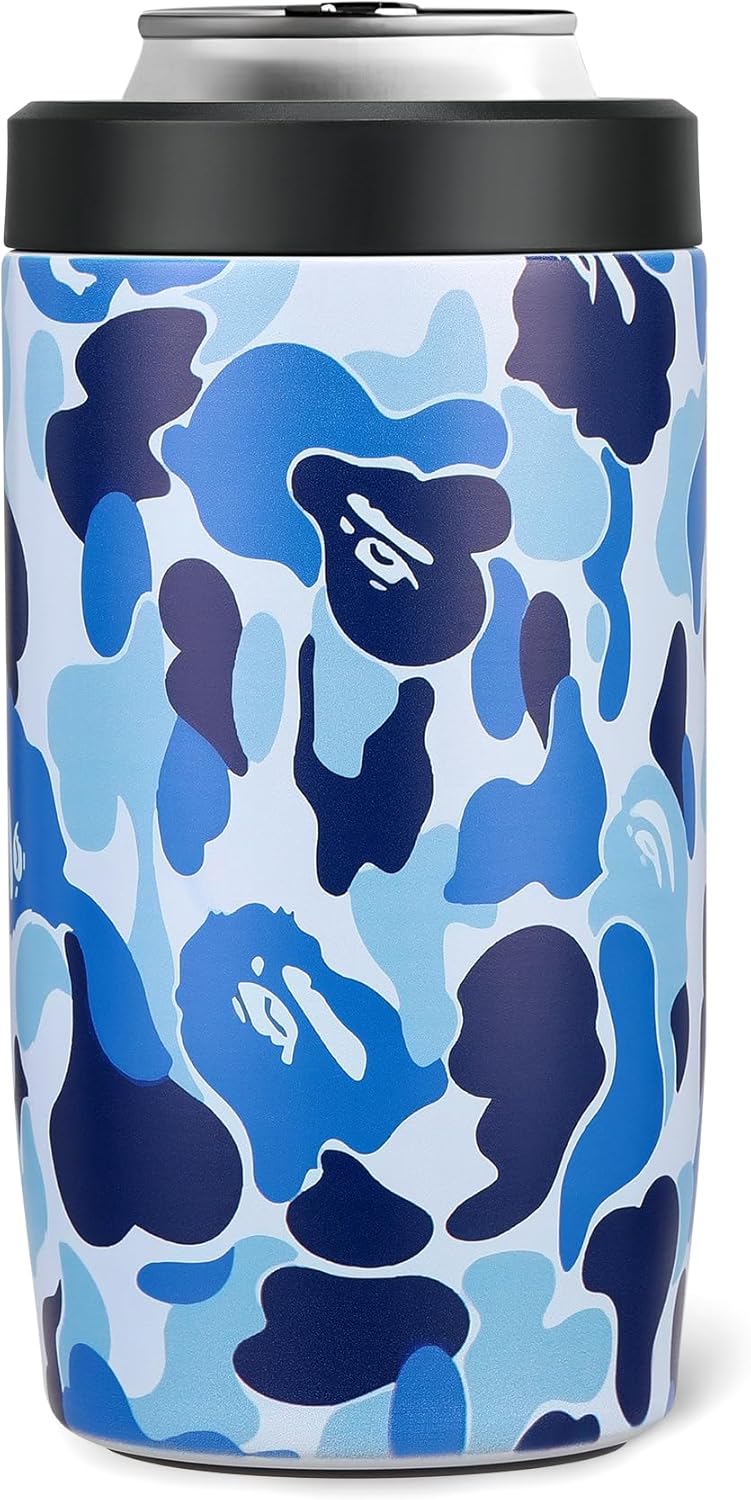 ITSLIFE 4-in-1 Slim Can Cooler Easy to Hold Insulated Beer Can Holder Double-walled Stainless Steel for All 12 Oz Cans (Camouflage Blue) - Image 1